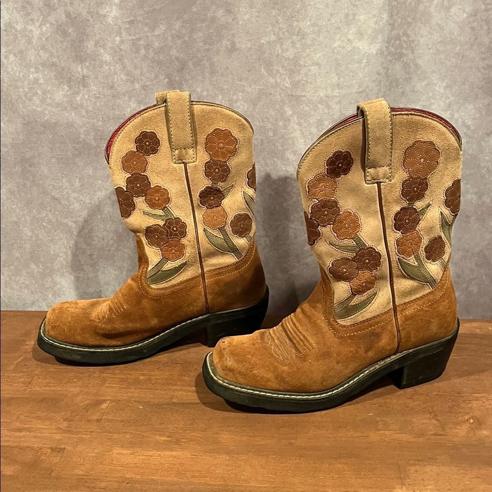 Ariat 16230 Doll Baby Brown Suede Square Toe Floral Embroidered Cowboy Boots 8.5 - Picture 2 of 9